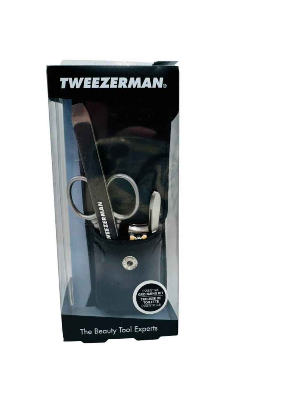 Tweezerman Essential Grooming Kit With Leather Case - Includes Tweezers Scissors